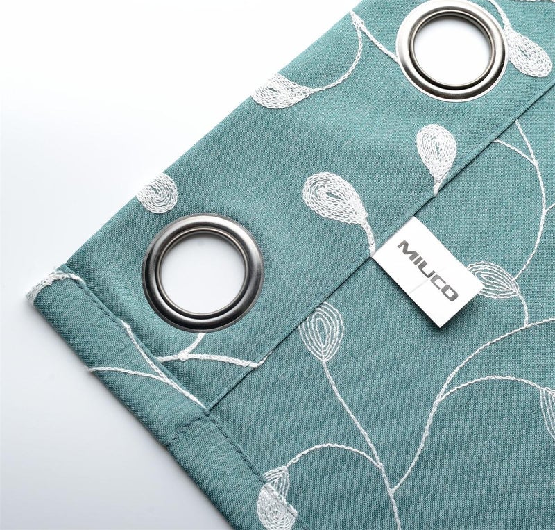 MIUCO Floral Embroidered Semi-Sheer Curtains Faux Linen Grommet Curtains for Living Room 52 x 84 Inch 2 Panels Set, Teal - Image 4